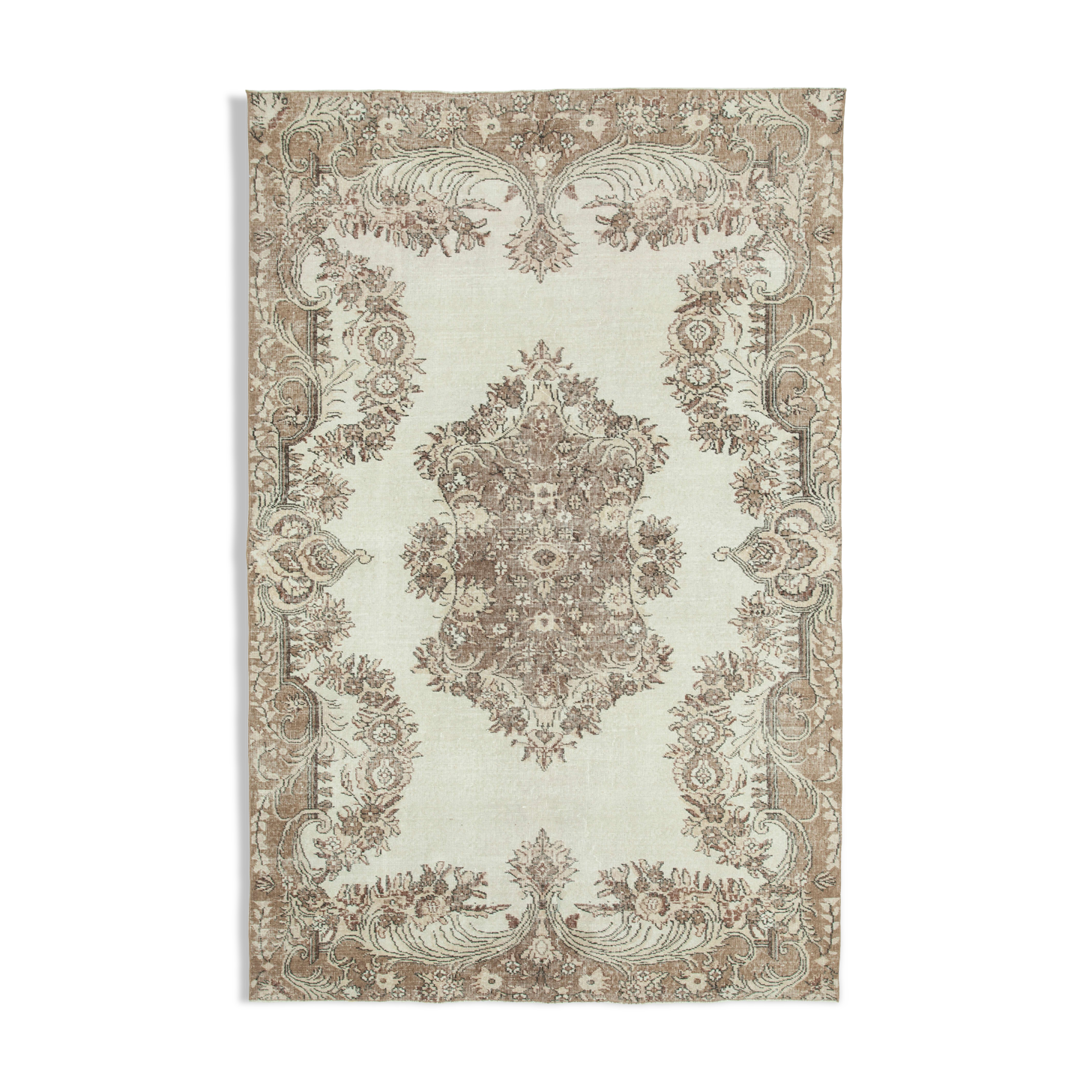 Hand-knotted rustic turkish beige carpet 196 cm x 295 cm