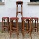 Lot de 7 tabourets de bar en bois courbé assise skaï rouge