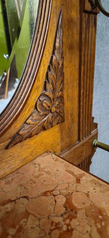 Coat rack - antique oak coat stand - mirror - marble