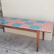 Old farmhouse table with mosaic top and tapered legs - 2m64