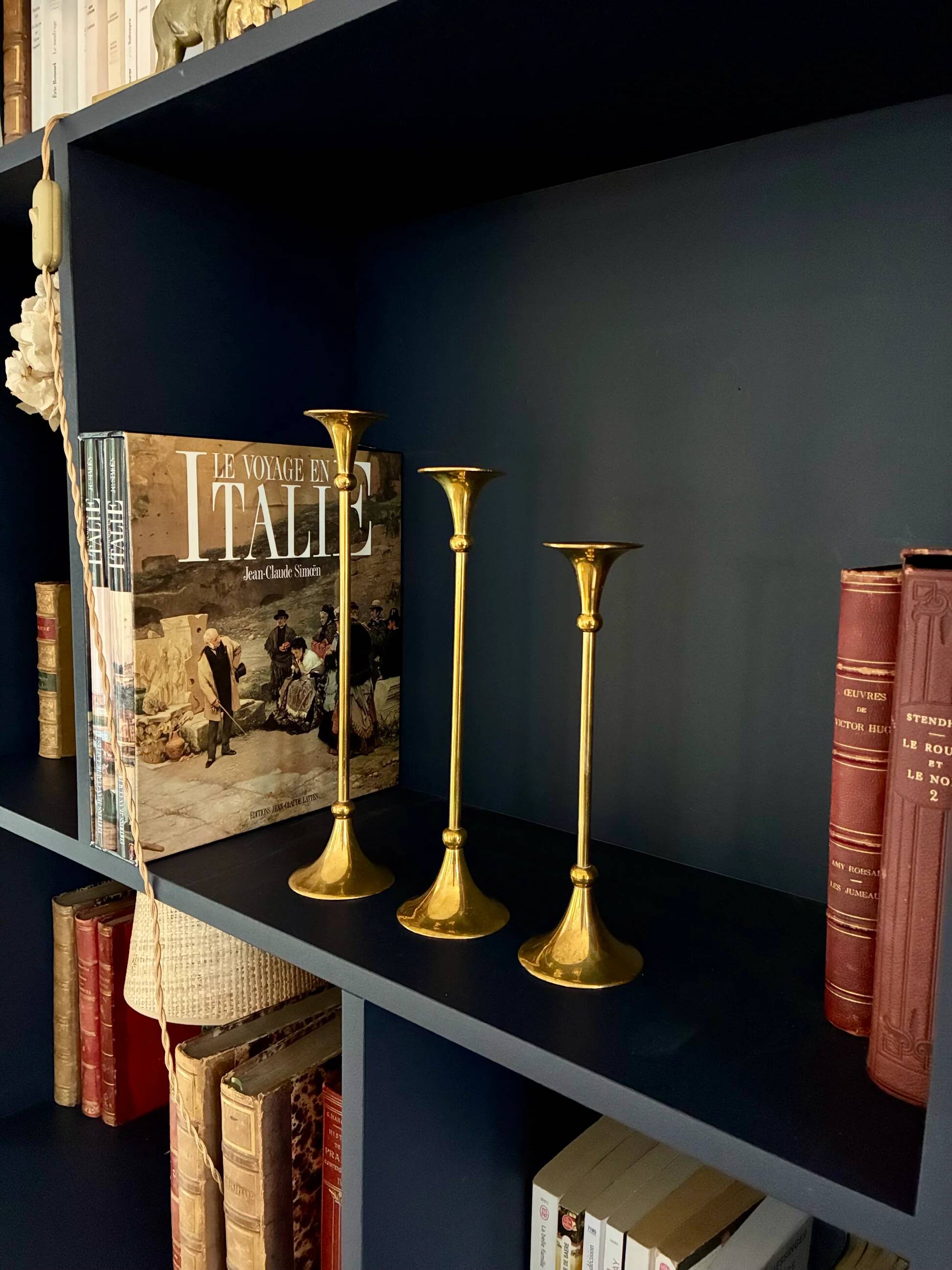 Trio of "Trumpet" brass candlesticks - 1960