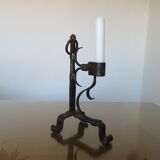 Brutalist candle holder to install or wall in blackened wrought iron blackened 40s 50s