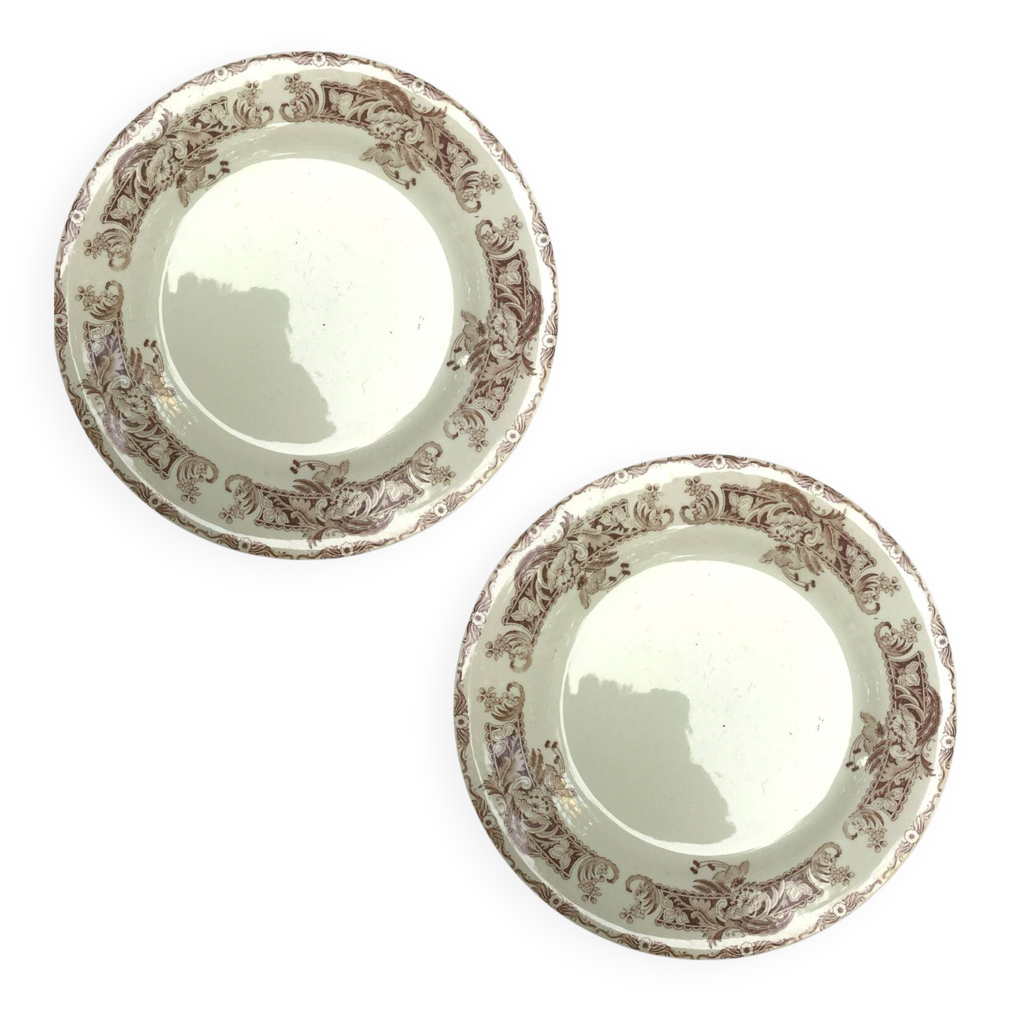 Pair of antique soup plates – Creil and Montereau, “Cevla” decor