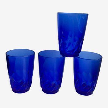 Lot de 4 verres à eau bleu roi Made in France années 70