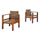Paire de fauteuils en chêne français et en paille tissée, France, années 1960.