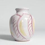 Scandinavian Modern Ceramic Vase with Red & Yellow Leaves, Alingsås Keramik 1947