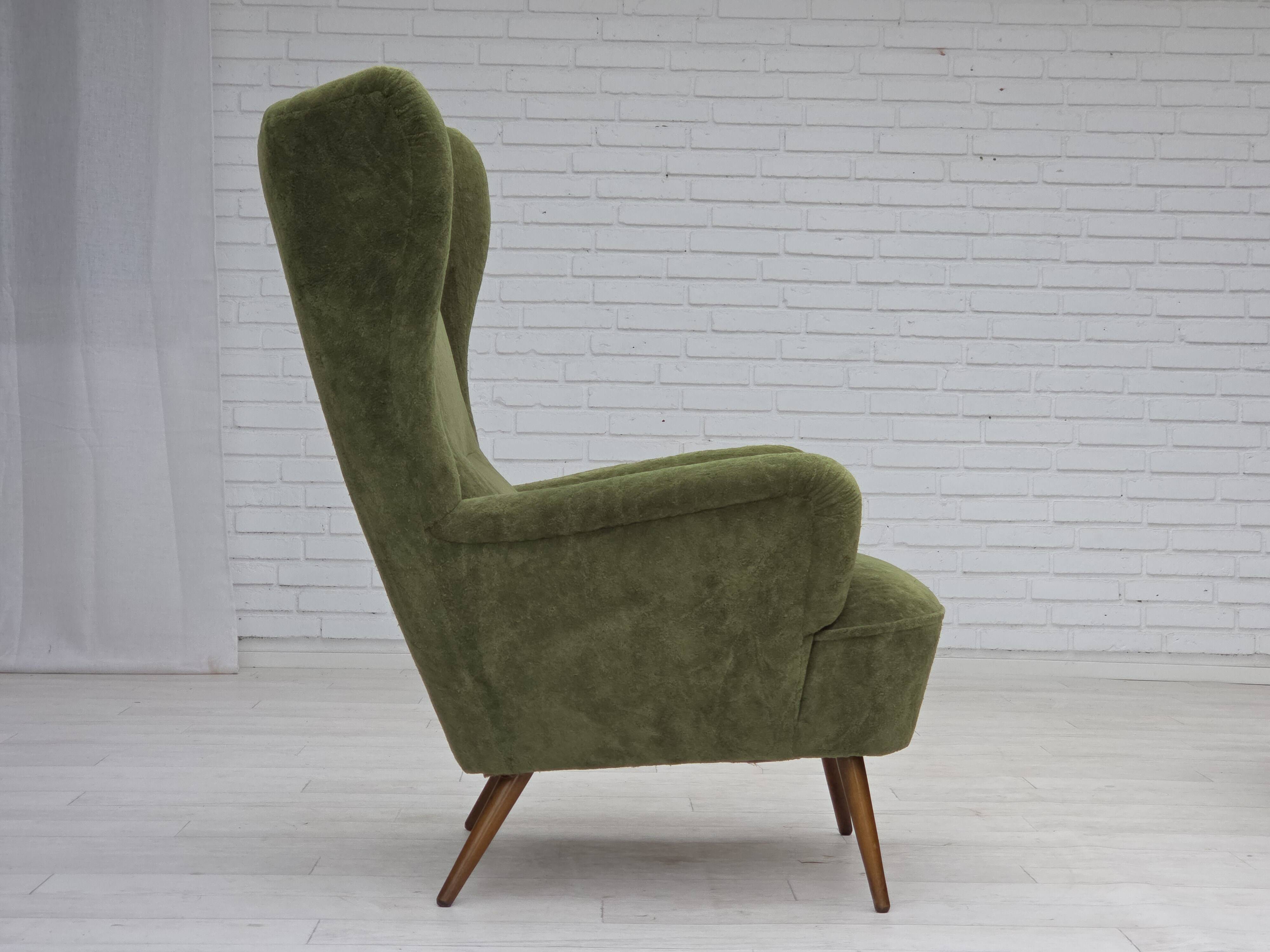 1960s, Scandinavian design, highback armchair, furniture velour.
