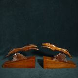 Pair of art deco wooden bookends with greyhounds