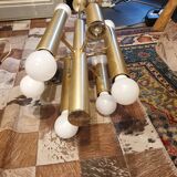 Gold metal pendant chandelier, Italy - 1970