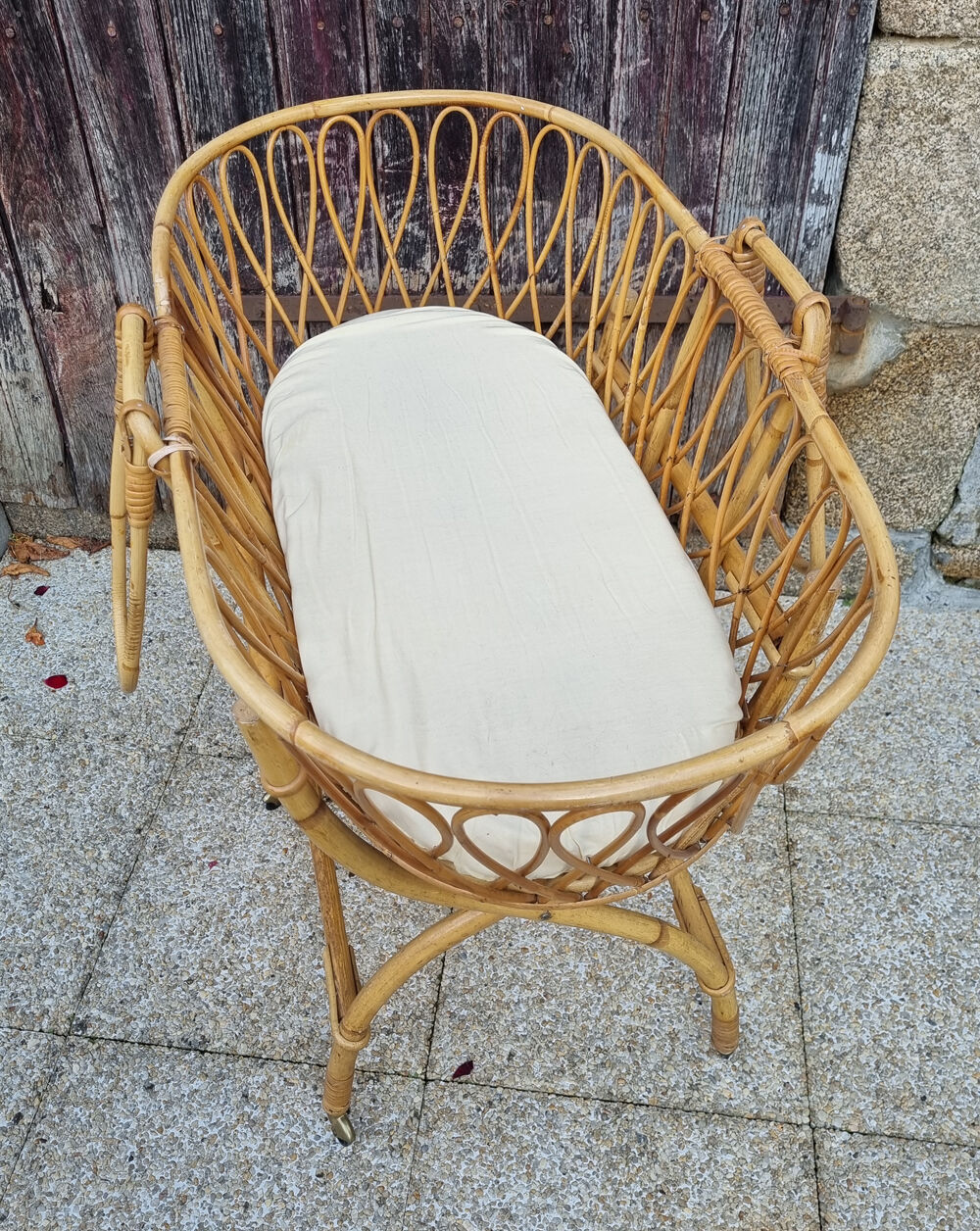 Rattan and bamboo cradle, vintage, 60s