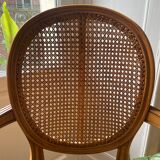 Louis XVI style armchair in velvet and rattan