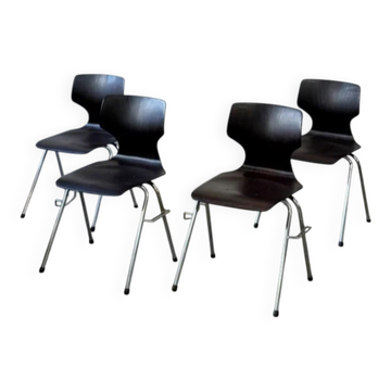 Ensemble de 4 chaises empilables, Pagwood (Pagholz), Allemagne, années 1960/70.