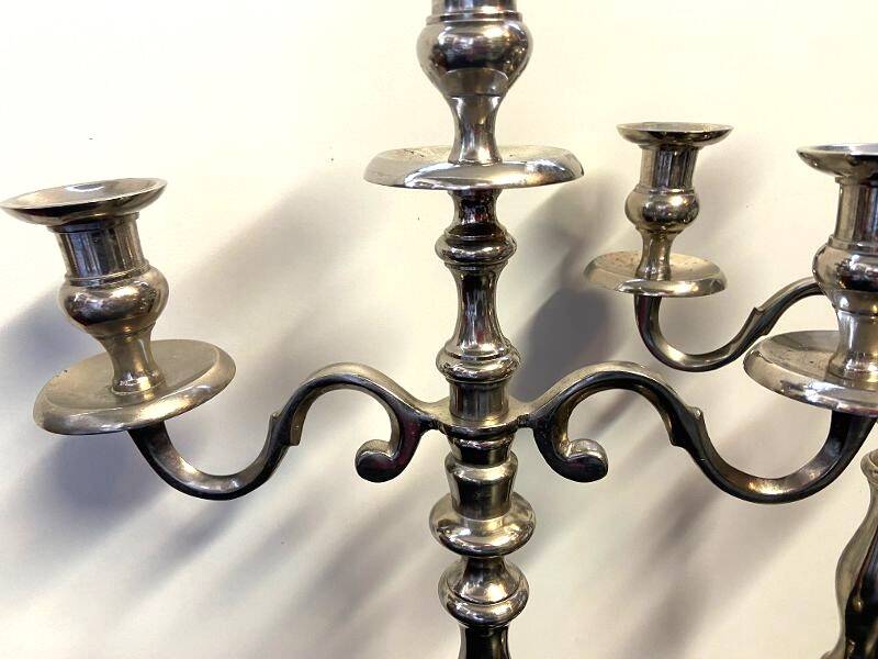Pair of Candle Holders Candelabra Torch Holders Silver-Plated Metal Art