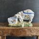 Antique earthenware pig box, salt cellar or mustard pot, floral decoration.