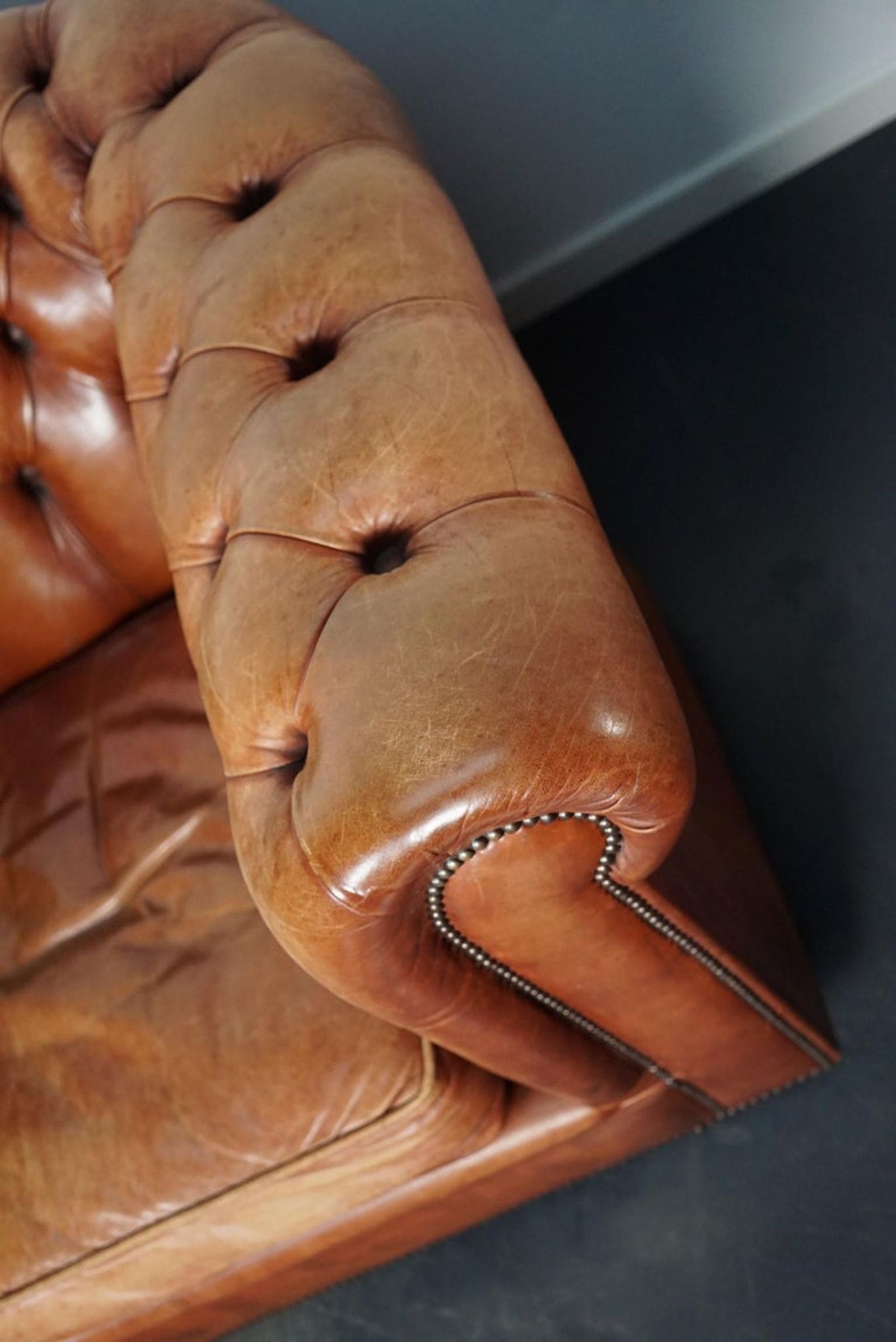 Set of 2 vintage chesterfield club armchairs in cognac leather, Netherlands,