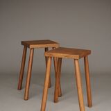 Tabourets hauts rustiques en chêne. années 1970. Lot de 2