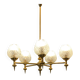 Vintage 5-light chandelier in glass and brass