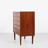 Midcentury Danish chest of 5 drawers in teak 1960s - long drawer handles