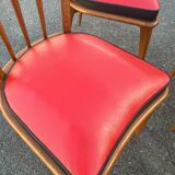Set of five bistro chairs in wood and imitation leather, Charles Ramos Baumann style