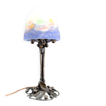 Lampe Art Nouveau/Déco, bronze, pâte verre Muller Frères Lunéville, c. 1920