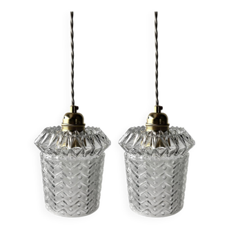 Paire de suspensions vintage en verre ciselé