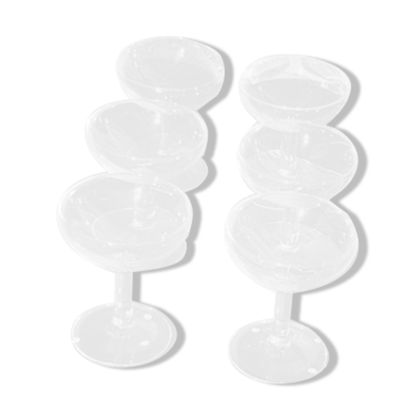 6 vintage transparent glass champagne glasses