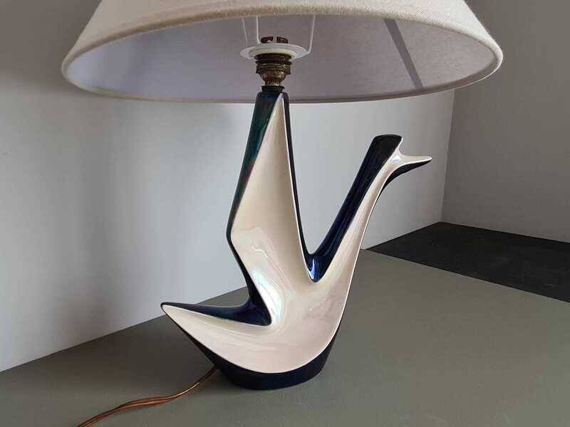 Vintage ceramic table lamp – mid-century sculptural lamp – modern Art Deco lighting – designer style statement lamp – French design