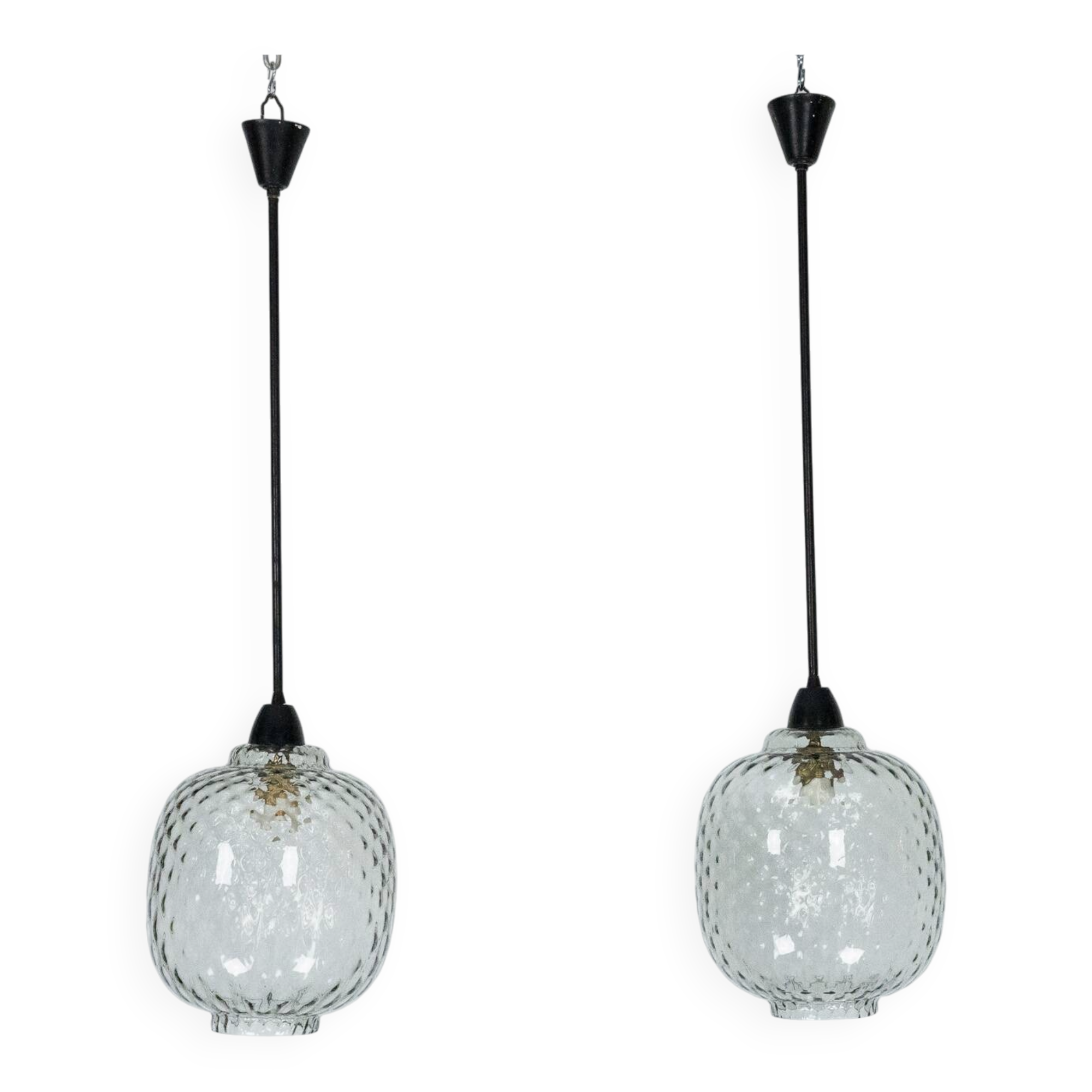 Pair of Mid-Century pendant lamps in smoked Murano glass, Italy, 1950s
