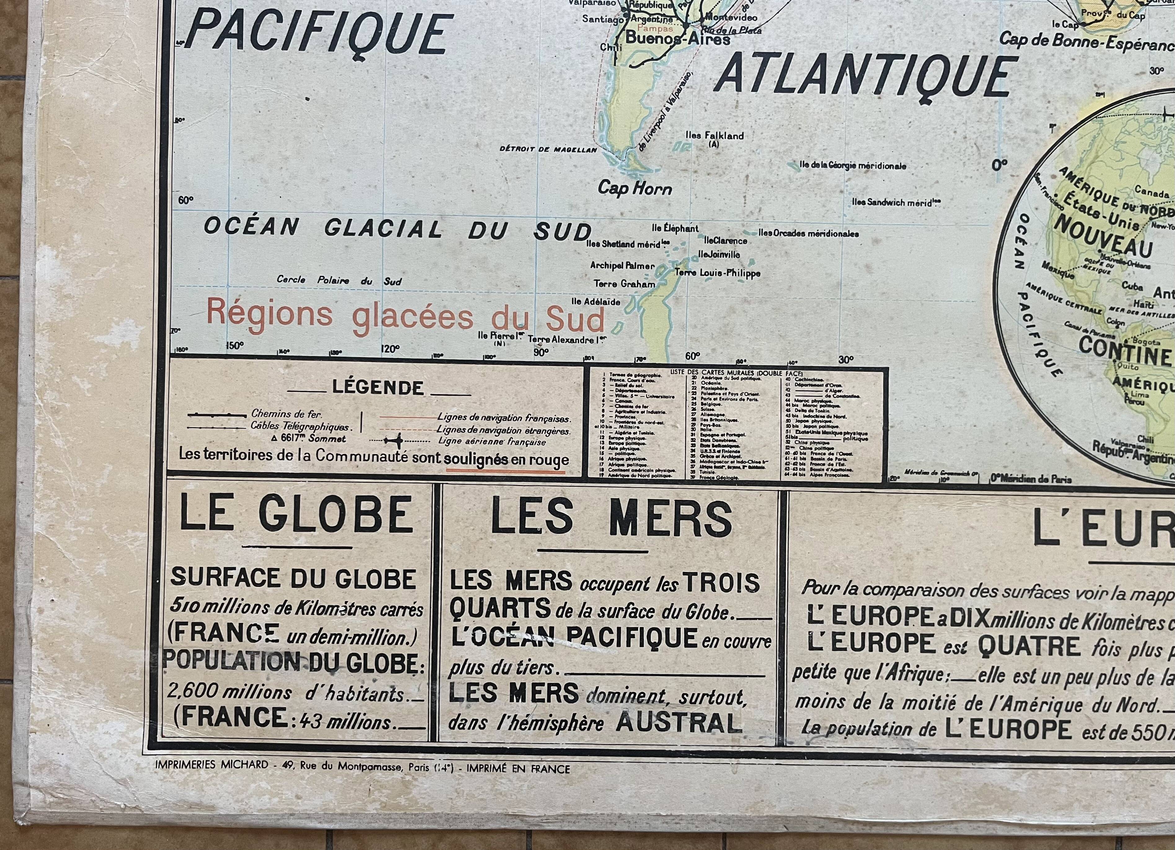 Ancienne carte scolaire Vidal-Lablache 22, 1958 - Planisphère, colonies