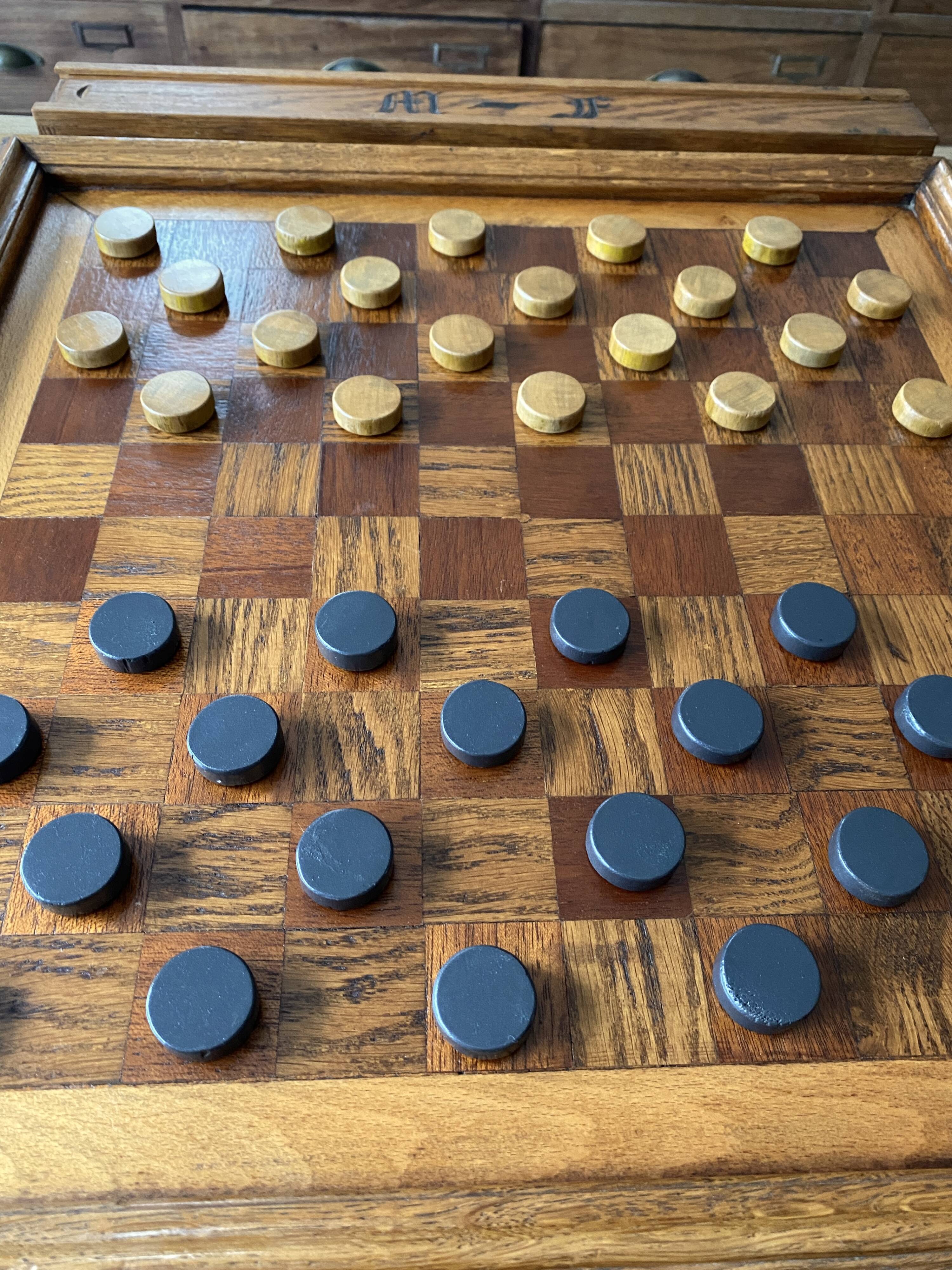 Old wooden checkers board