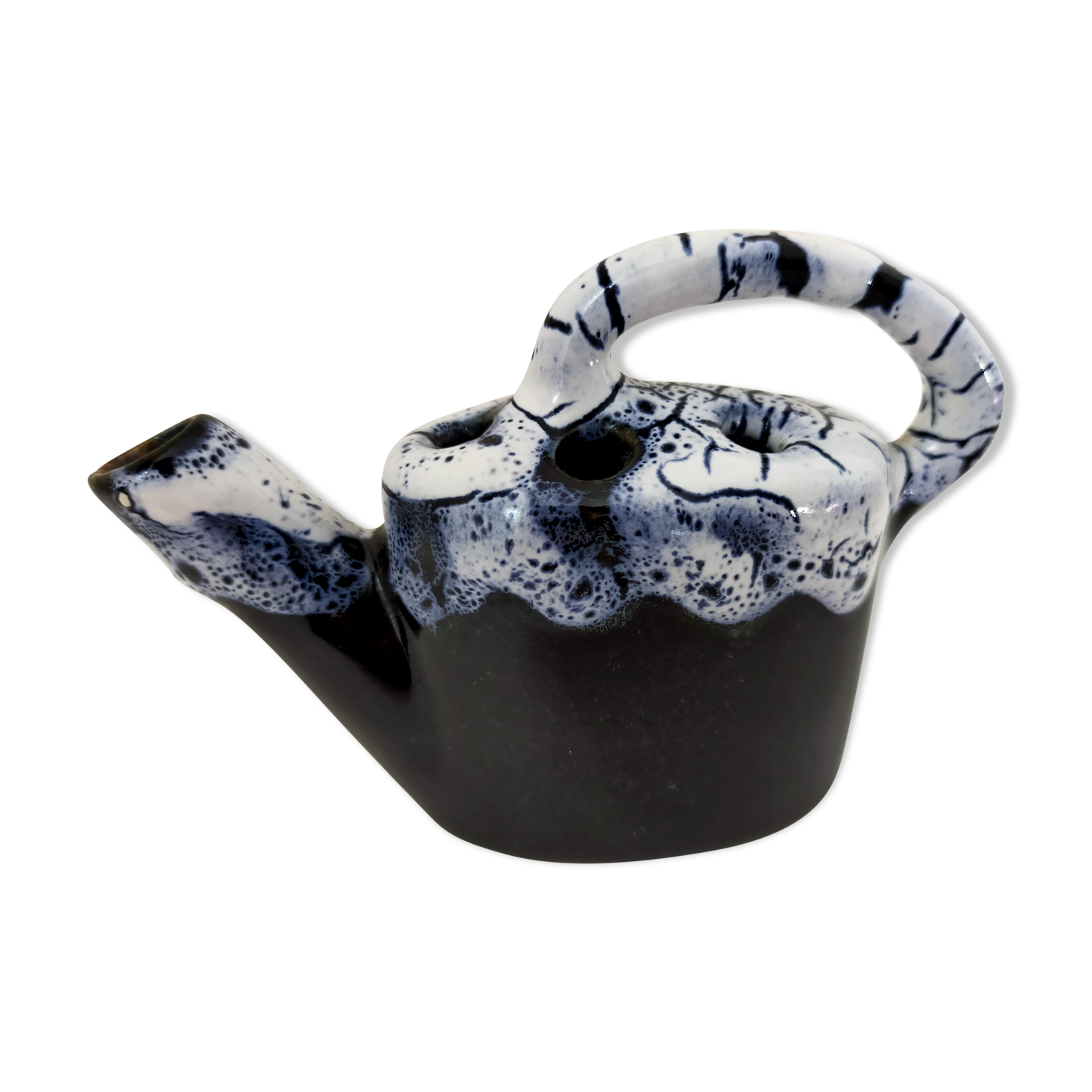 picnic blue ceramic watering can