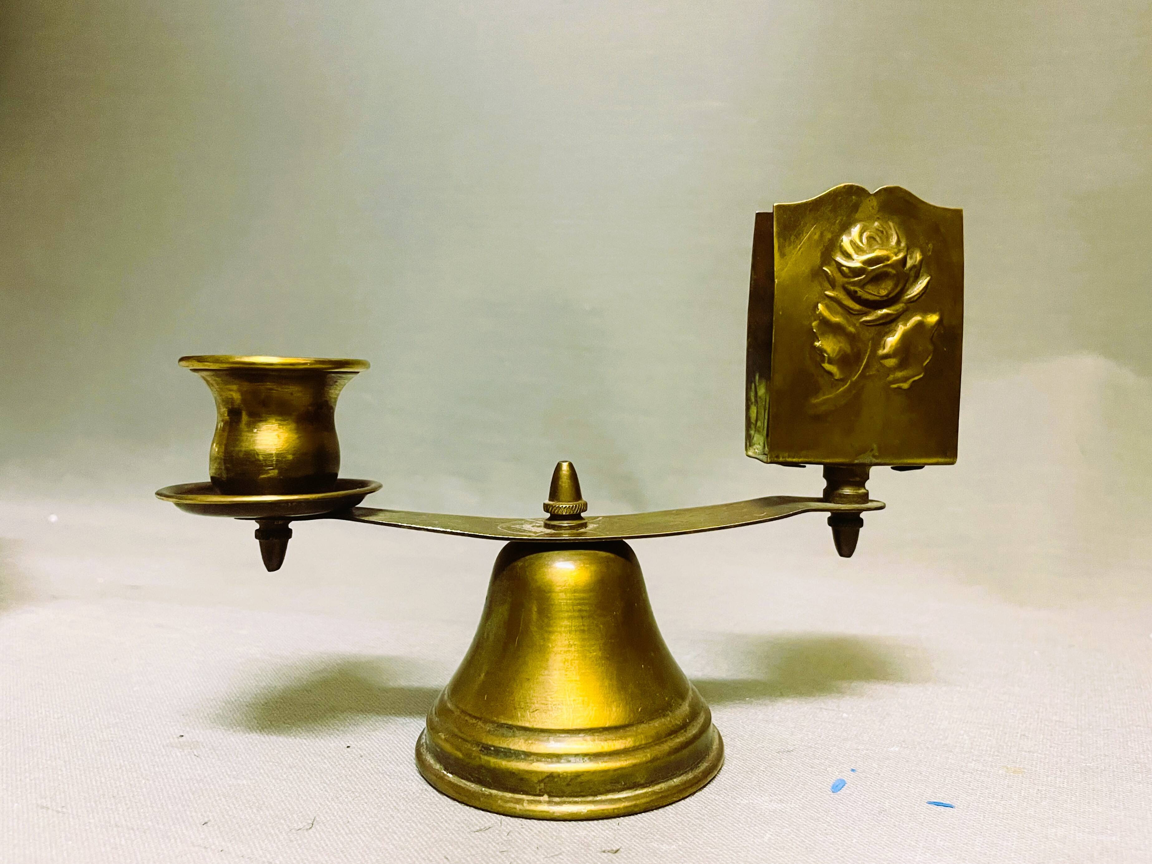 Church brass candle holder with matchbox