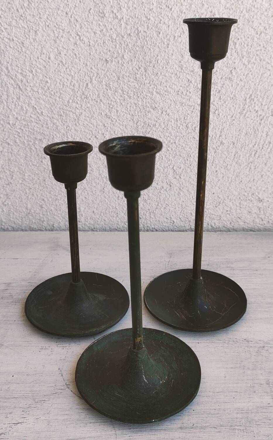 Set of 3 bronze candlesticks