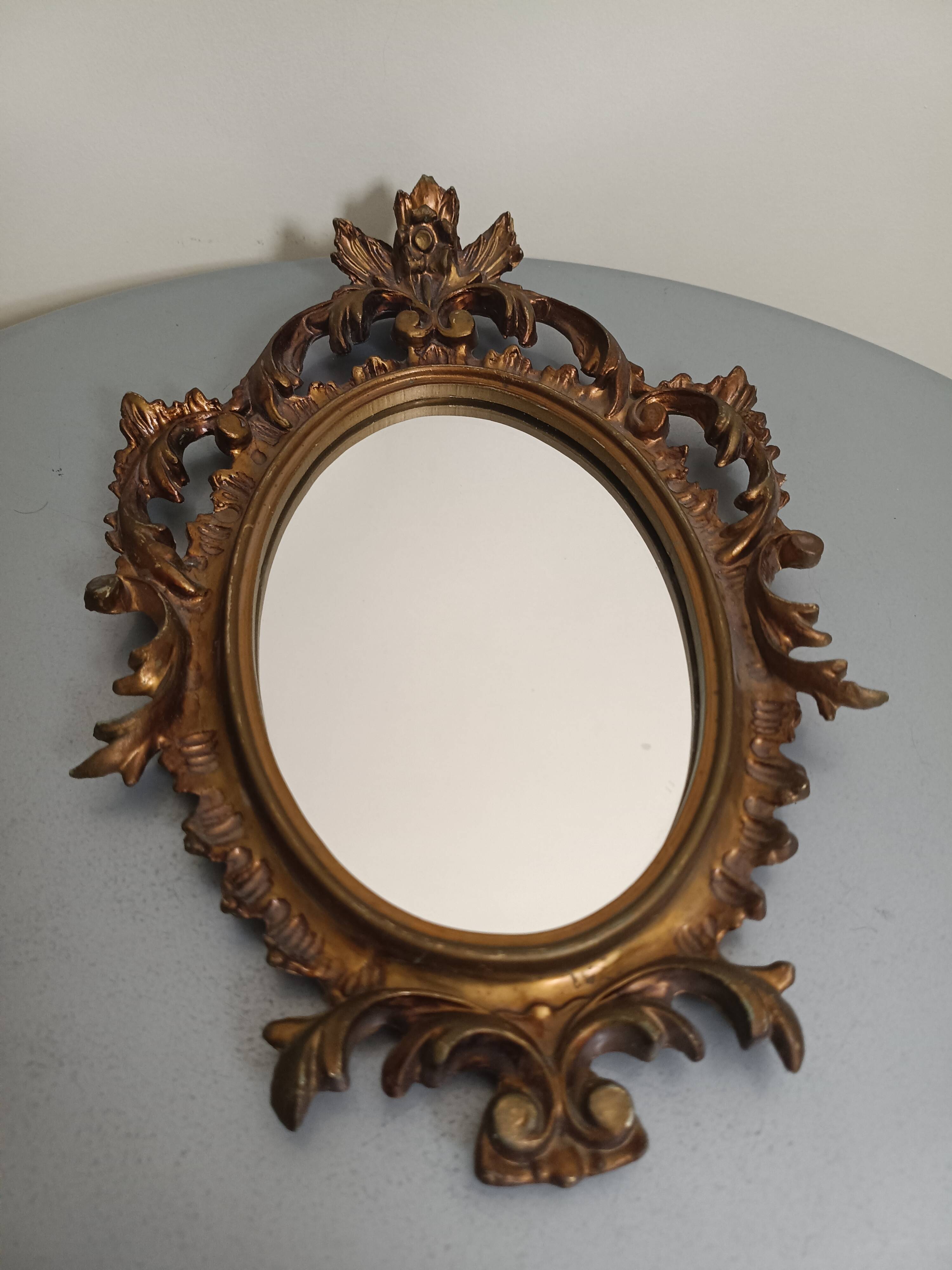 Small vintage Italian golden mirror in rococo baroque style from Italy, 1960s.