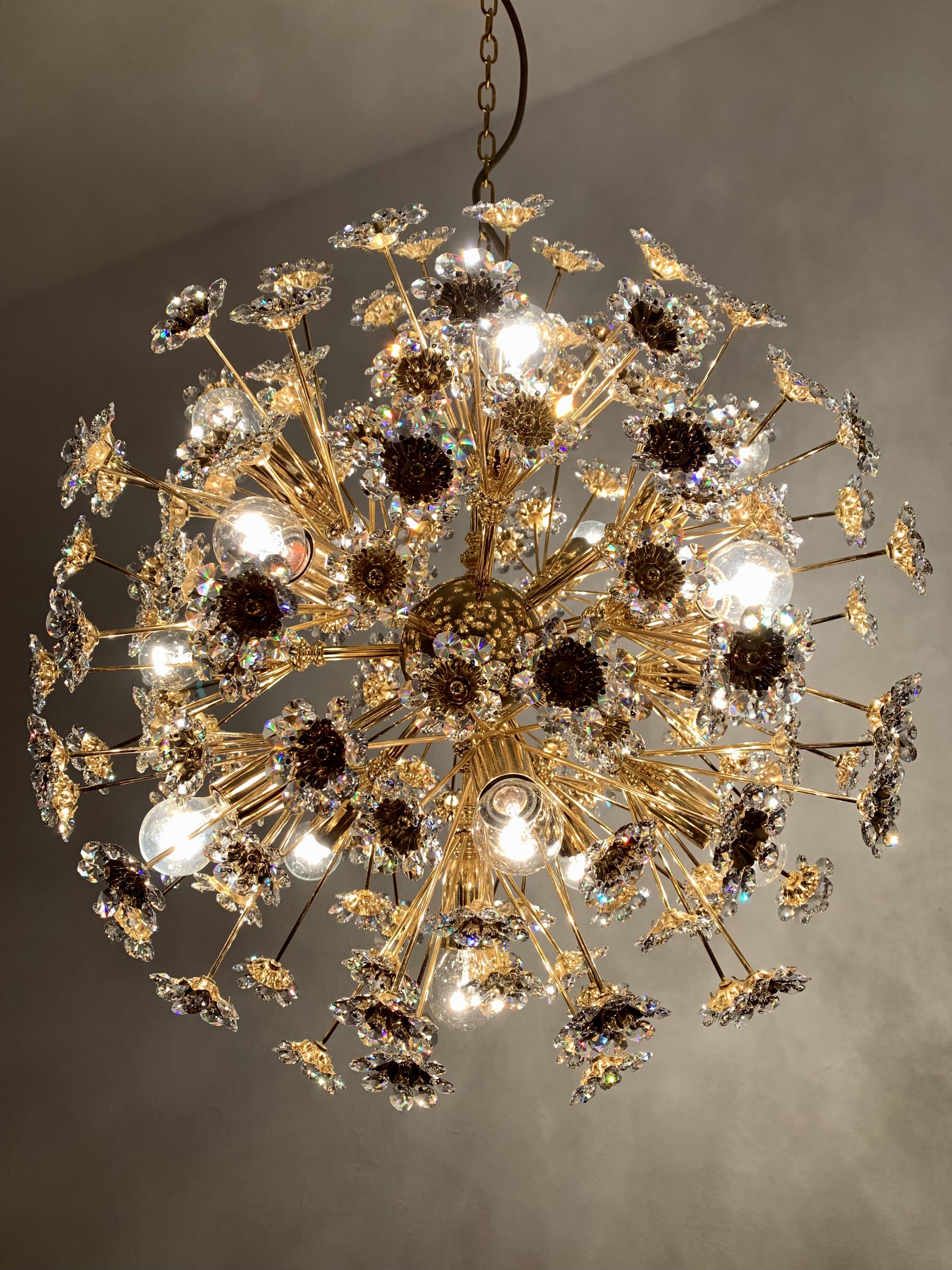 Large Floral Crystal Glass Ball Chandelier by Palwa