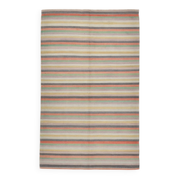 Tapis Kilim turc vintage à rayures vertes, 167 x 298 cm
