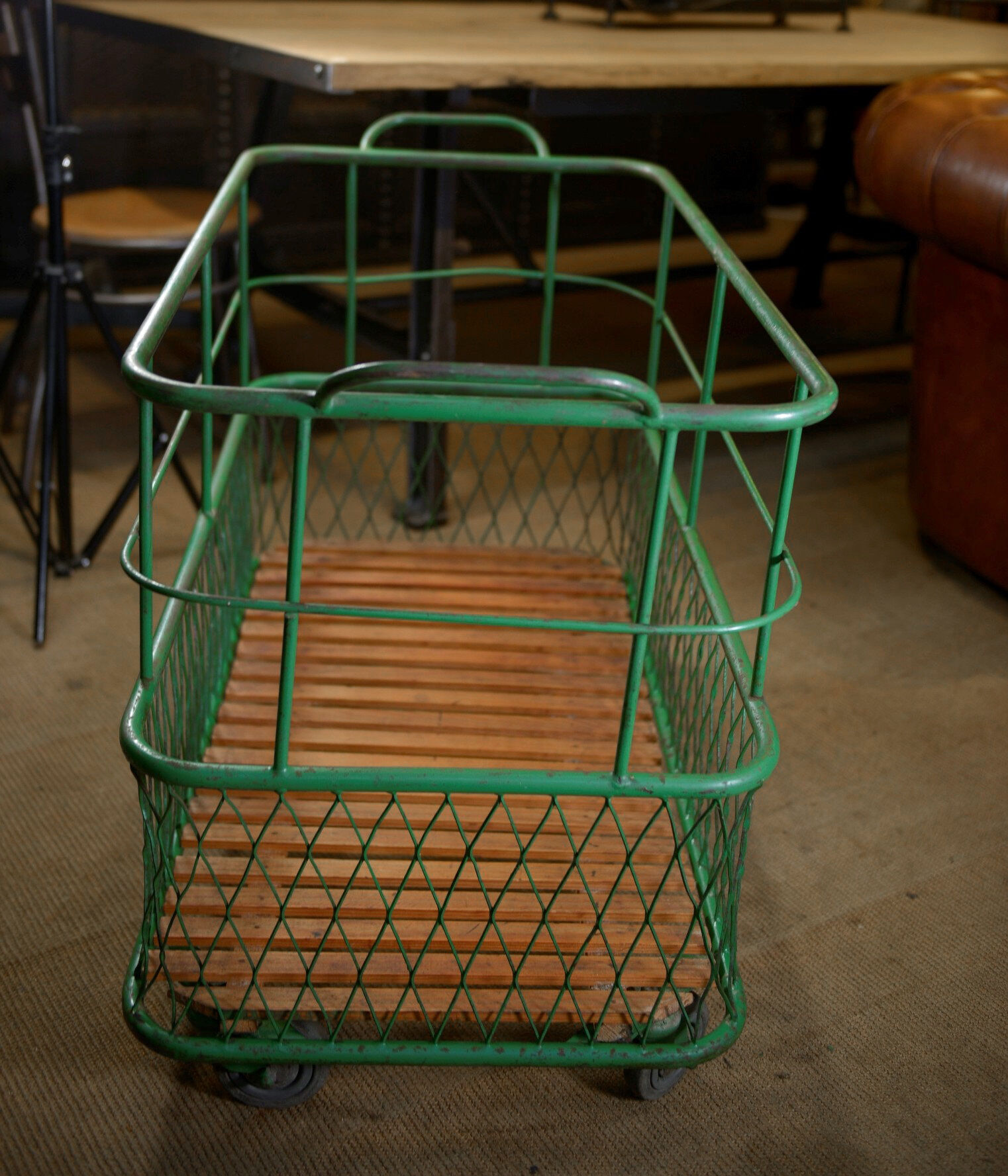 Former factory trolley with wheels from the 1950s