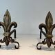 Pair of Bronze and Wrought Iron Chenets with Fleur-de-Lys Supports. France.