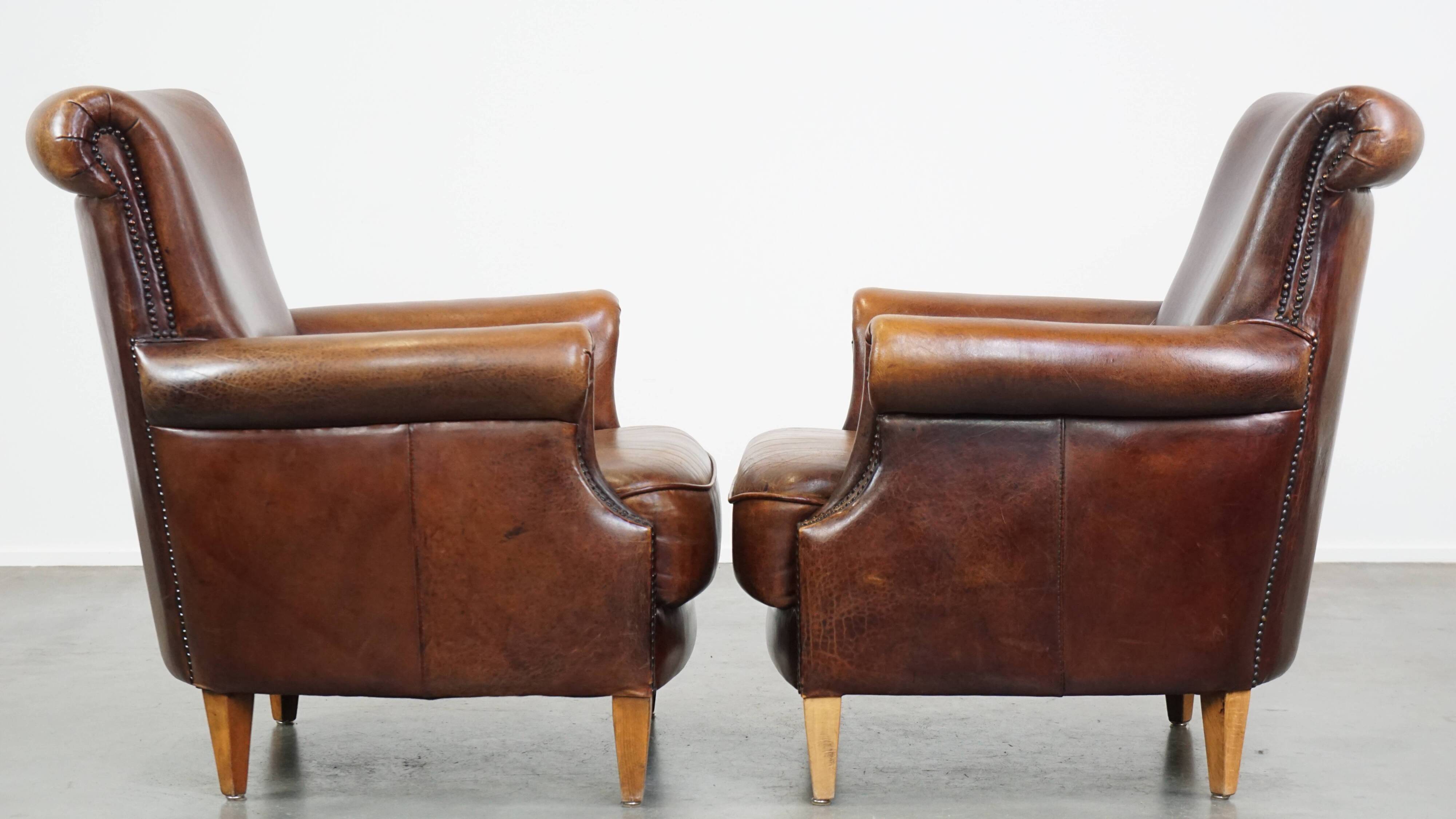 Set of 2 sheepskin leather armchairs