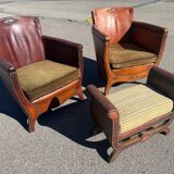 Lounge chairs and ottoman attributed to Otto Schultz for Boet AB, Sweden, 1930s, set of 3