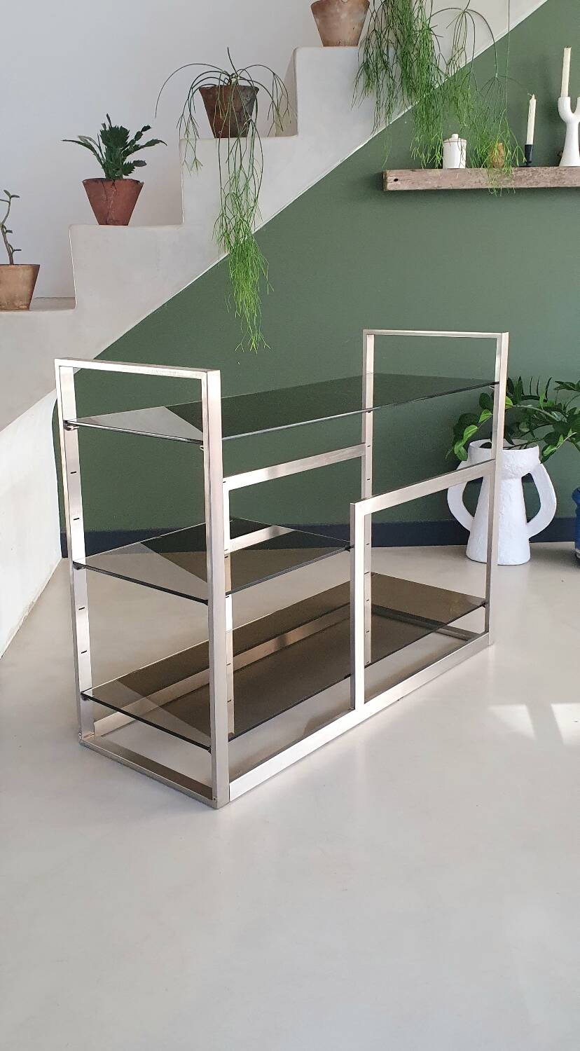 Metal and smoked glass console 1970