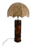 Importante Lampe en bois, ancien rouleau encreur, circa 1900