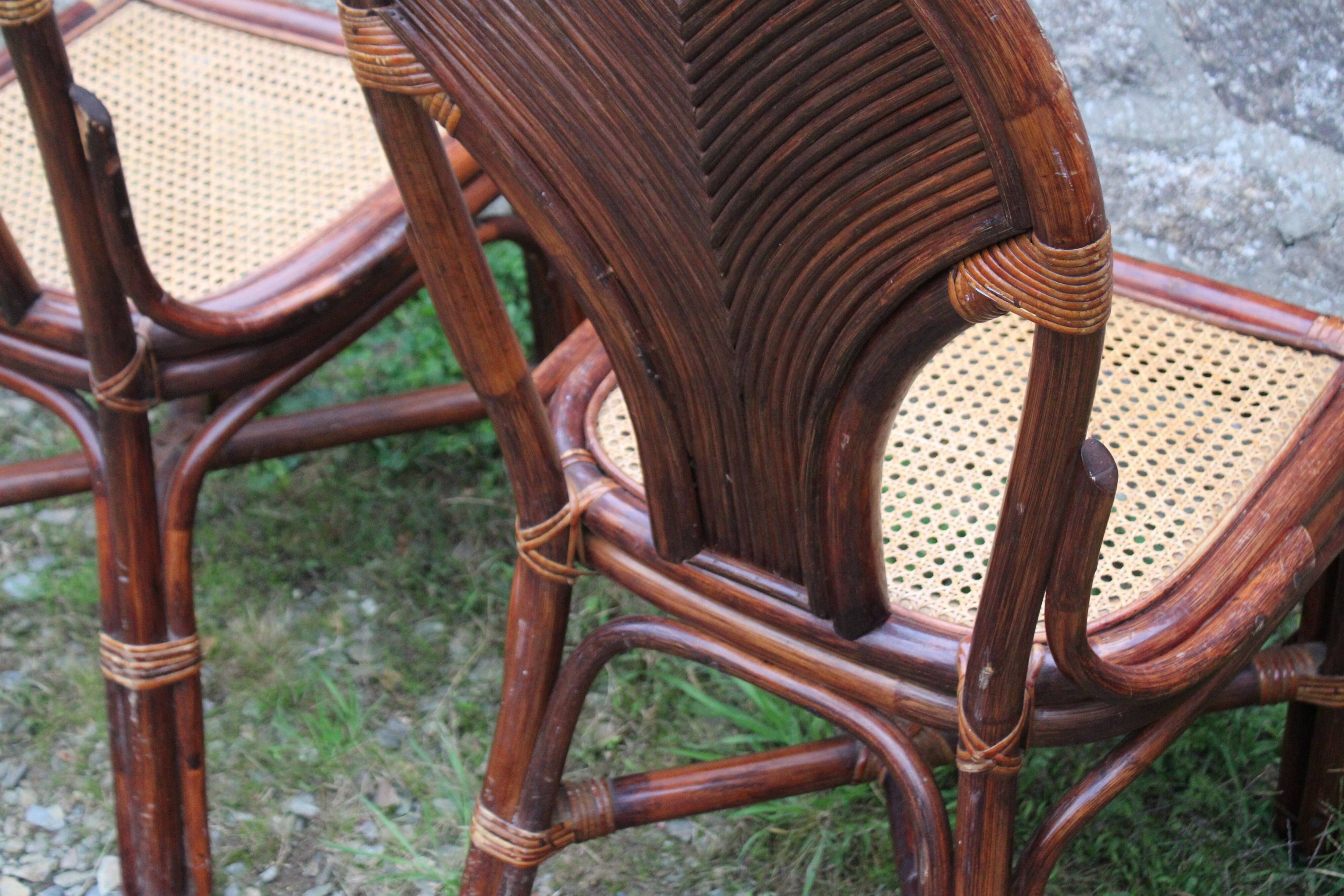 Lot de 2 chaises vintage en rotin avec assise cannage