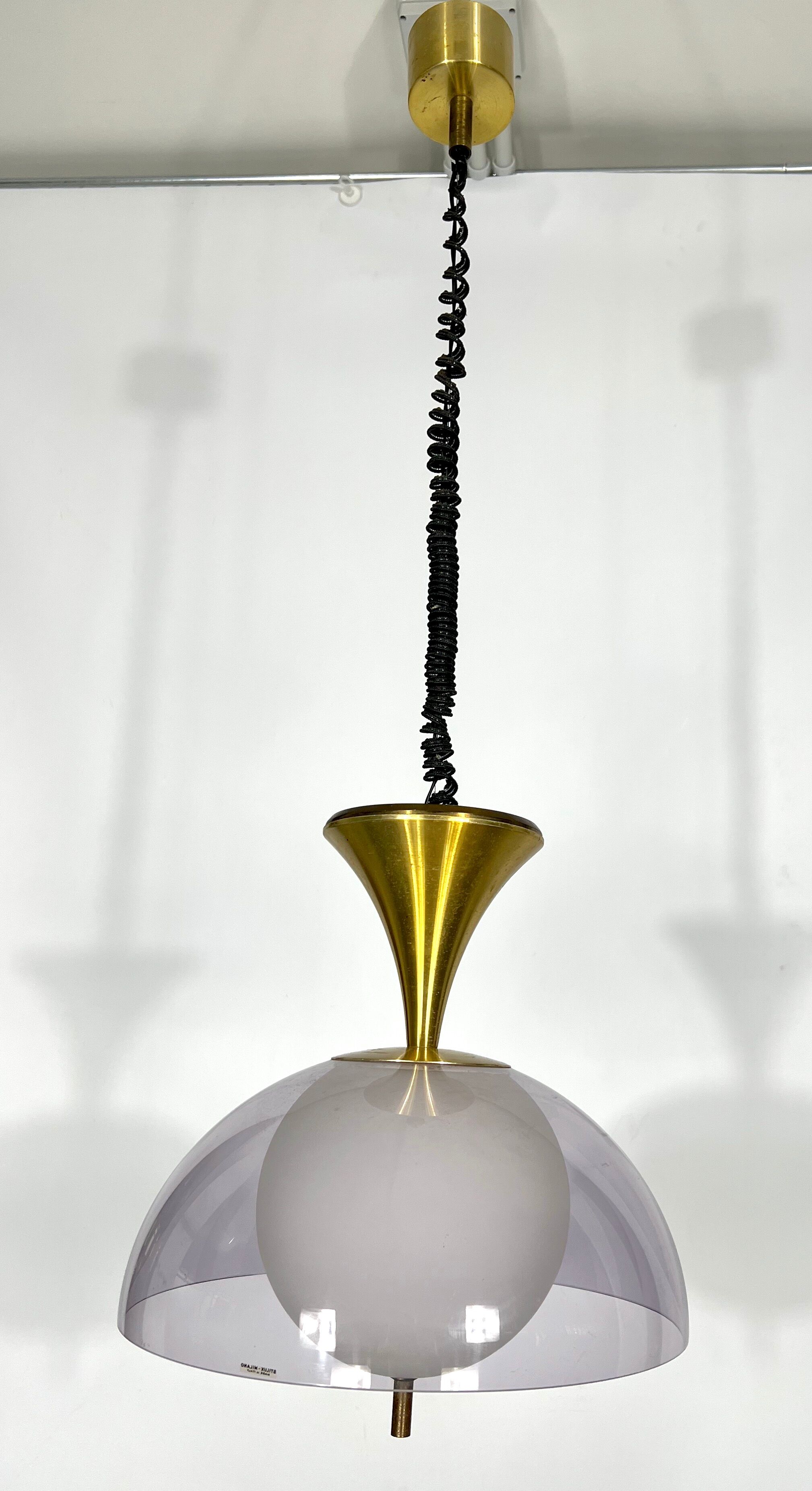 Vintage brass Stilux Milano chandelier, Italy 1960s