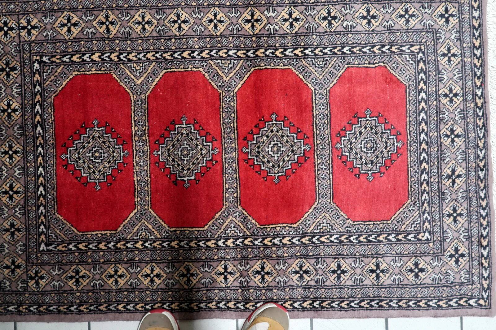 Vintage Uzbek Bukhara rug 92cm x 140cm 1960s