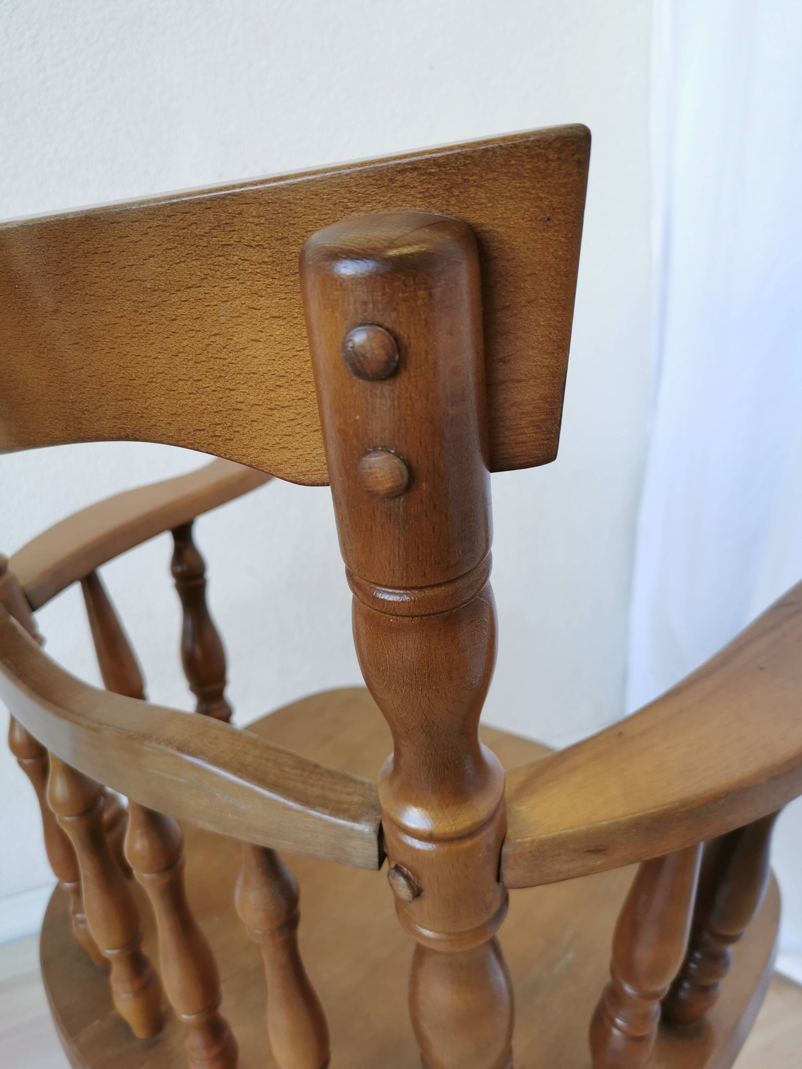 Vintage Beech Wood Windsor Dining Chair - 1970s Captains Armchair