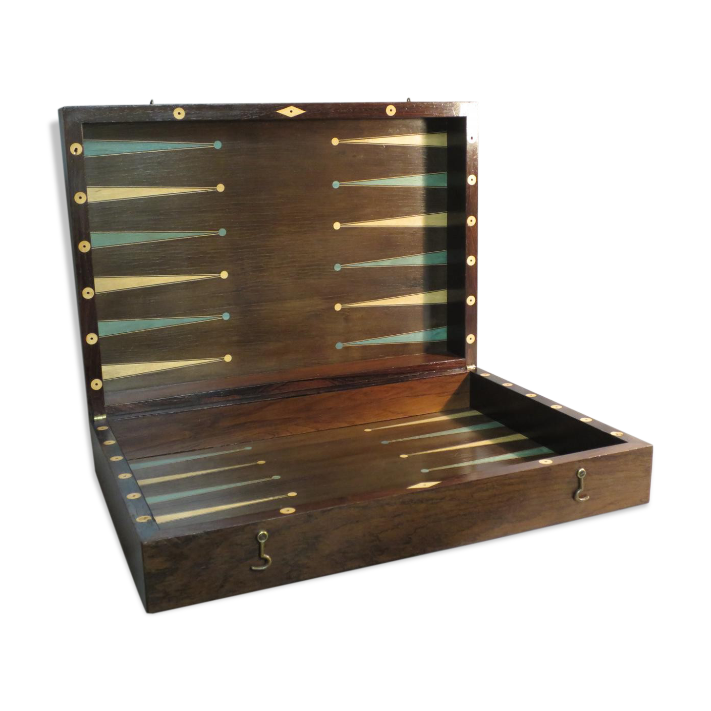 Box game beginning 19th Chess Backgammon in marquetry Cabinet jacquet failure flag