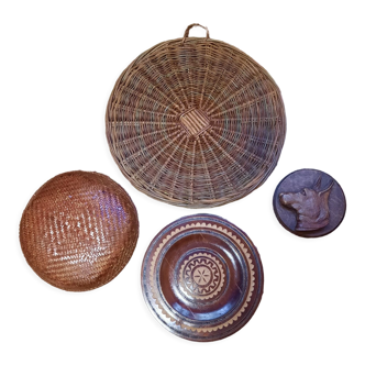 Wall decoration wicker and wood trays