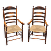 Early 20th century handcrafted and carved highback / ladder back chairs /