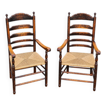 Early 20th century handcrafted and carved highback / ladder back chairs /